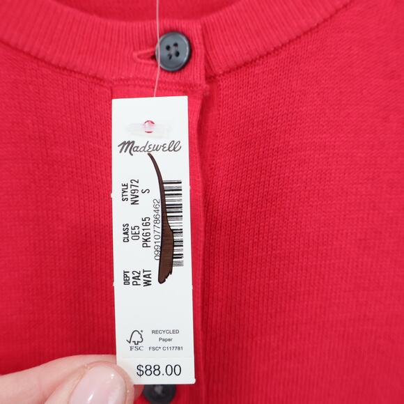 Madewell Crewneck Cardigan 100% Cotton Watermelon Pink Size Small NWT - Picture 5 of 8
